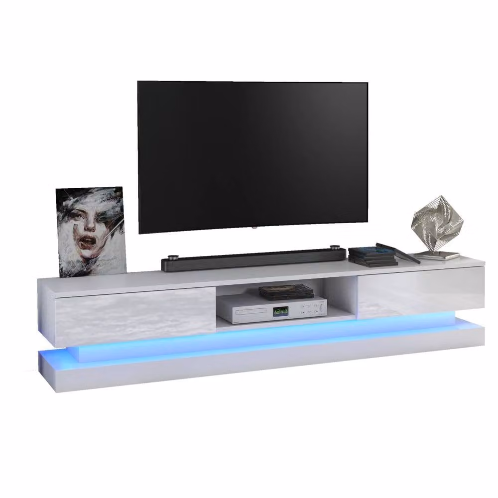 Mex Furniture LTD Bloom TV Unit, White with Glossy Doors and LED Lights, W: 180 cm, H: 36 cm, D: 35 cm – 3