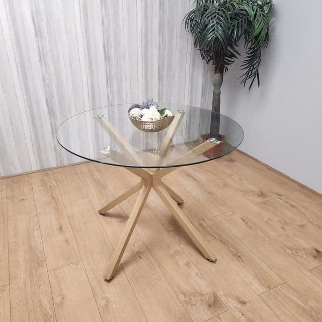 Kosy Koala Modern Round Clear Glass Dining Table with Metal Four-Leg Base