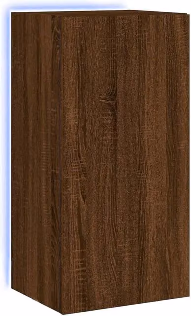 Berkfield Home Modern Wall Mounted TV Cabinet with Integrated LED Lights in Brown Oak, W/D/H: 40.5 x 35 x 80 cm