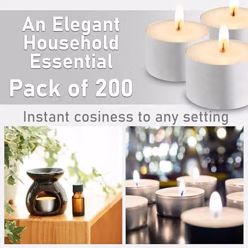 Deco Express White Unscented Tealight Candles, 8 Hour Burn Time, Pack of 200 – 3