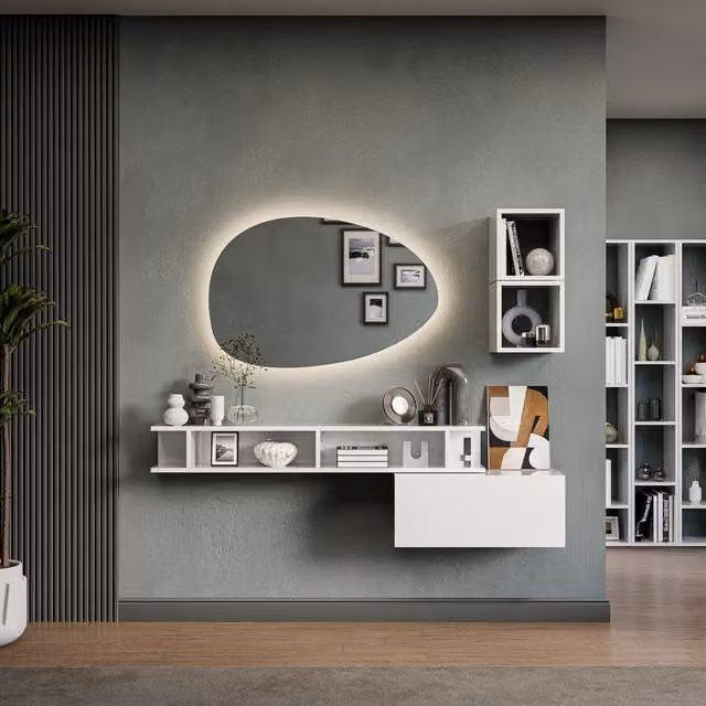 Decorotika Tampere Wall Mounted Entertainment Center in High Gloss White with Integrated LED Lighting