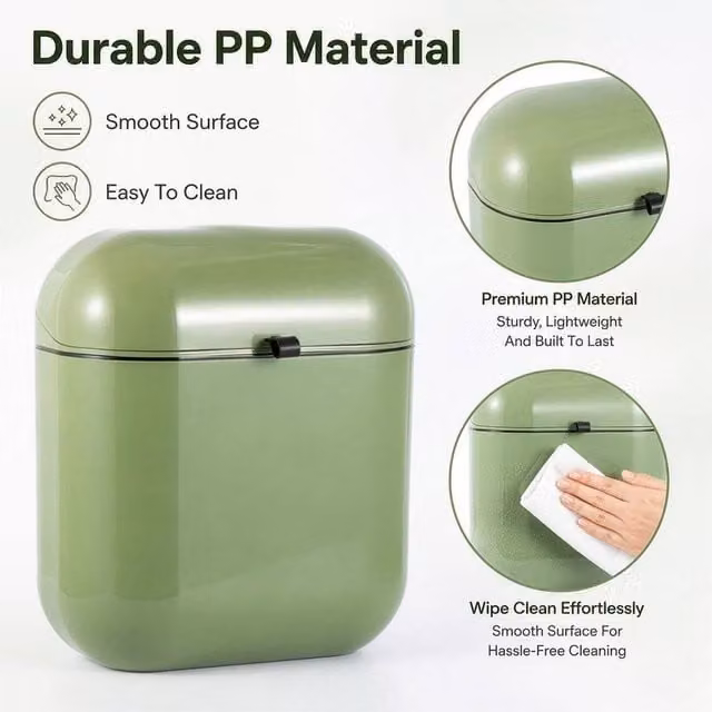 FLAVORA Green Wall Mounted Kitchen Garbage Bin with Flip Lid, W/D/H: 29.5 x 15 x 26 cm
