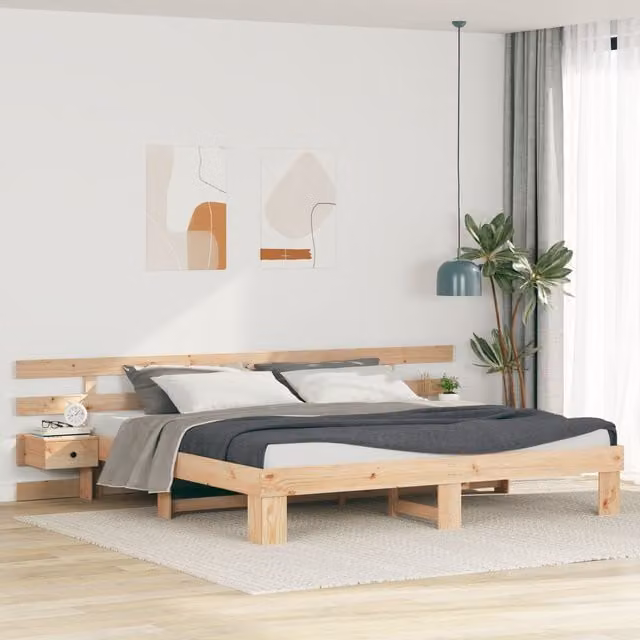 Berkfield Home Modern Solid Pine Wood Bed Frame with Drawers in Brown and Beige W/D/H: 200 x 200 x 73 cm – 1