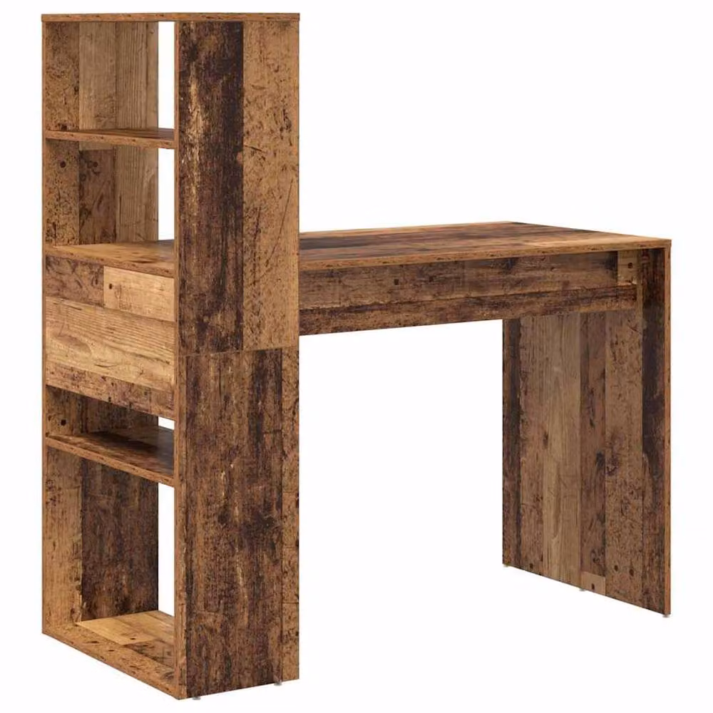 Berkfield Home Modern Writing Desk with Storage in Old Wood, W/D/H: 113 x 54 x 120 cm – 4