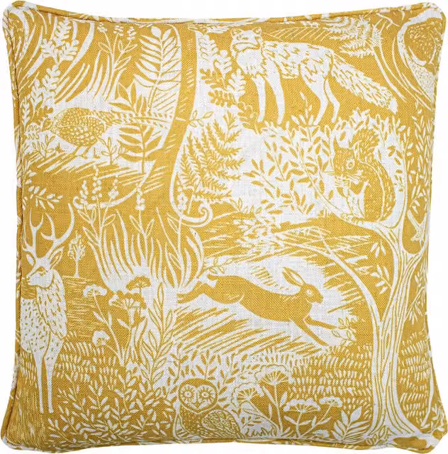 Make it a Home Woodland Scandi Square Cushion in Ochre Yellow with Polyester and Feather Filling