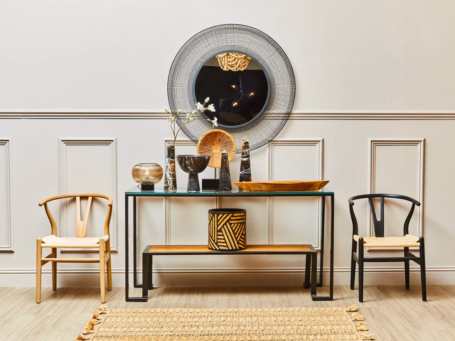 Orsina Darnell Natural and Black Geometric Round Tabletop Planter in Black and Multicolour – 3
