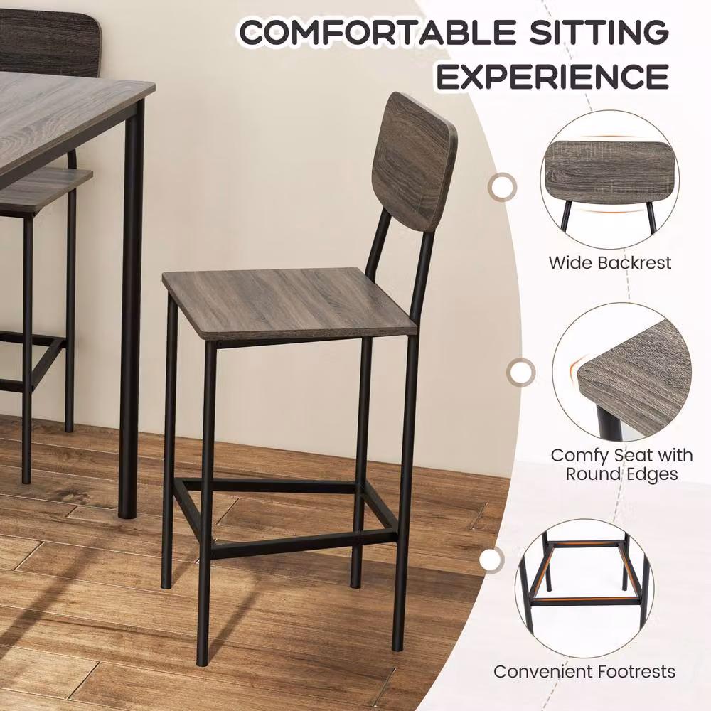 Gymax Industrial Dining Table Set with 4 Bar Stools in Grey – 5