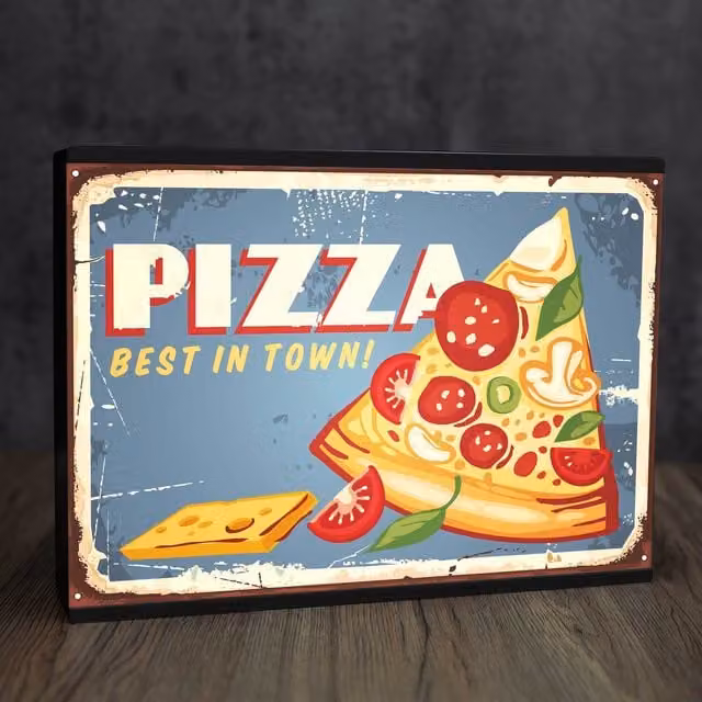 Echo Three Retro LED Light Box Room Sign XL Pizza A4 in Black