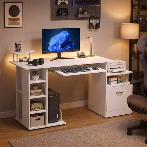 HOMCOM Modern Computer Desk in White and Silver, W/D/H: 120 x 60 x 76 cm – 6
