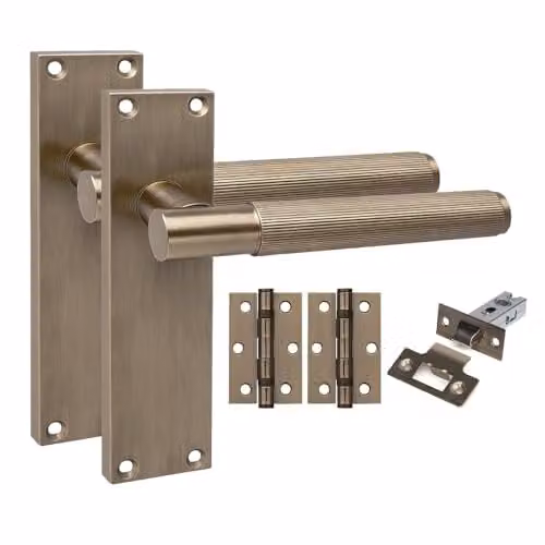Golden Grace Victorian T-Bar Latch Door Handles with Long Backplate Set in Antique Brass, 1 Pair