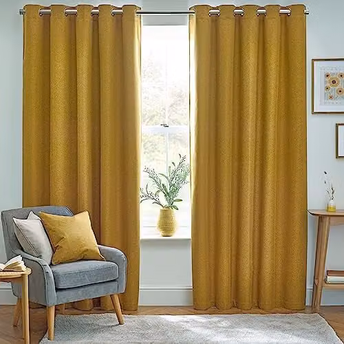 Riva Home Yellow Thermal Blackout Eyelet Curtains, Pair, Width: 229 cm, Drop: 137 cm