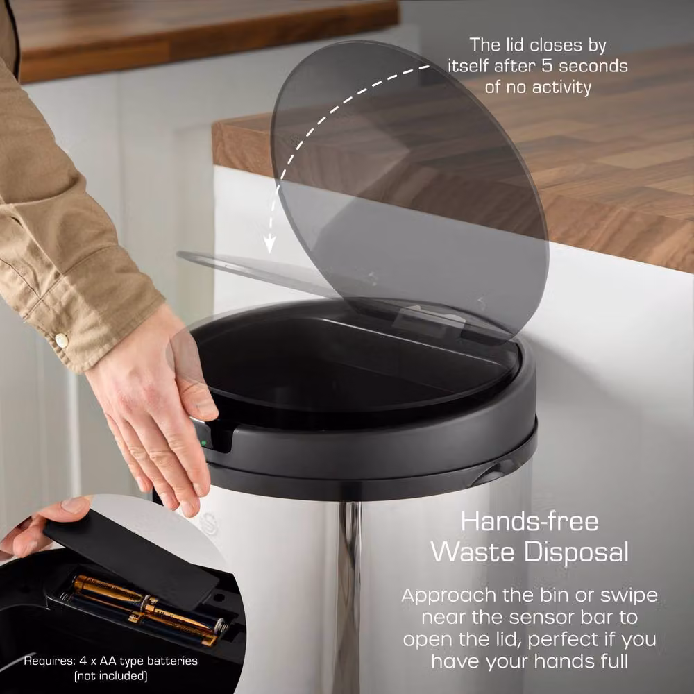 Swan 50L Round Sensor Bin in Black Stainless Steel – 3