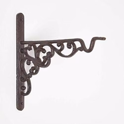 Homescapes Brown Cast Iron Parisian Style Wall Mounted Hanging Basket Hook – 1