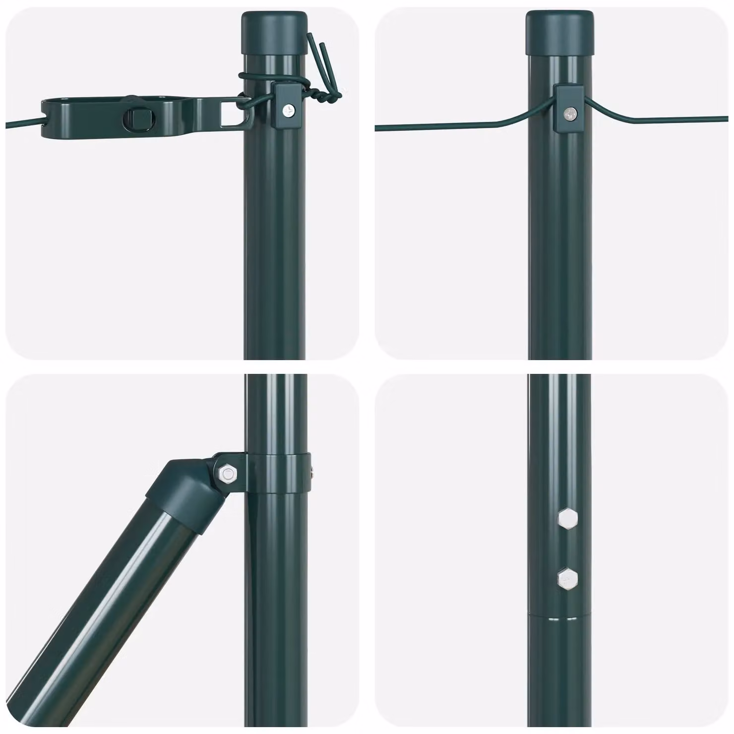 Berkfield Home Set of 7 Green Round Galvanised Steel Fence Posts, Height: 150 cm – 4