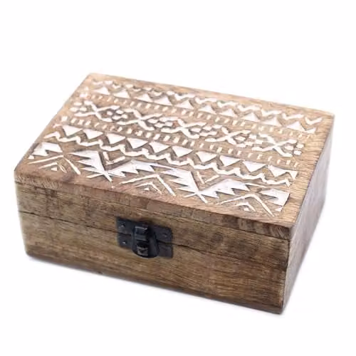 Ancient Wisdom White Washed Solid Wood Slavic Design Box in Brown