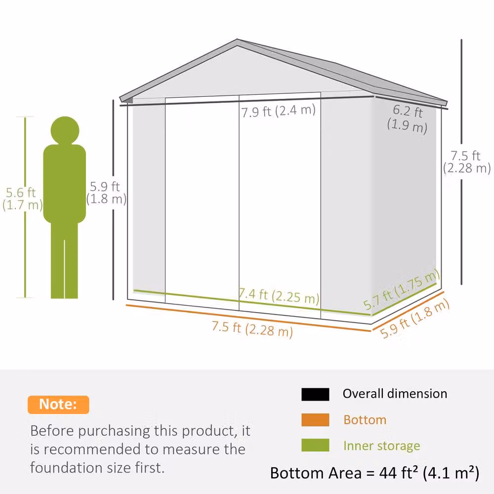 Rolipo Plastic Garden Shed with Foundation Kit and Window, Light Grey – 4
