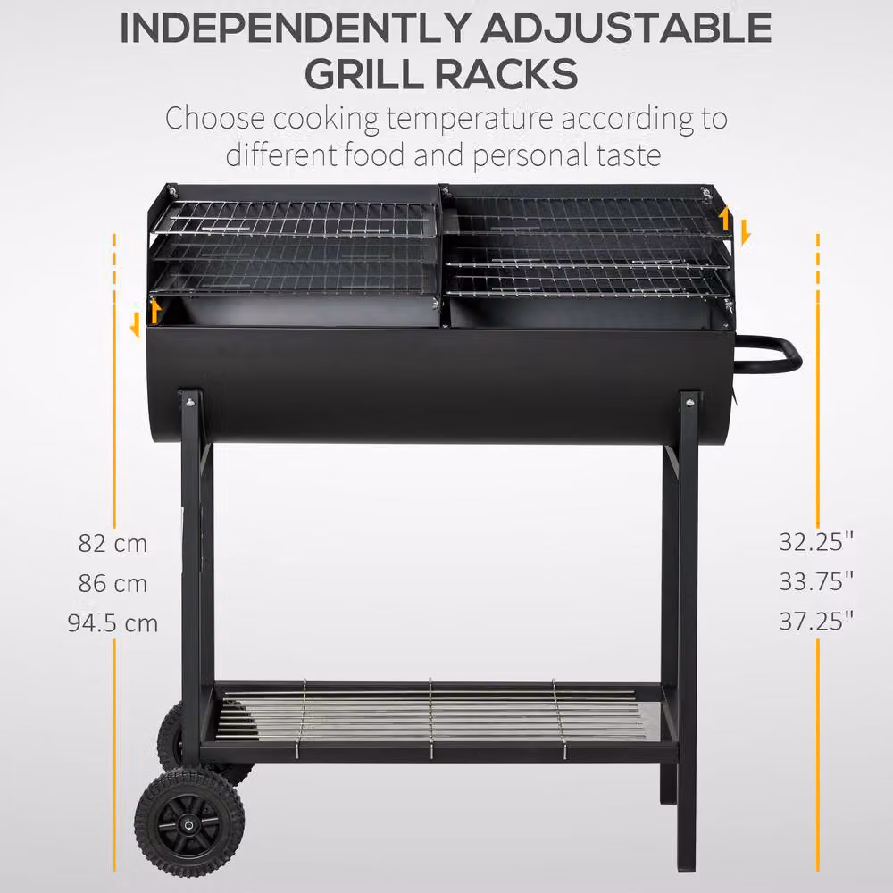 Rolipo Steel 2-Grill Charcoal BBQ with Wheels, Black – 5