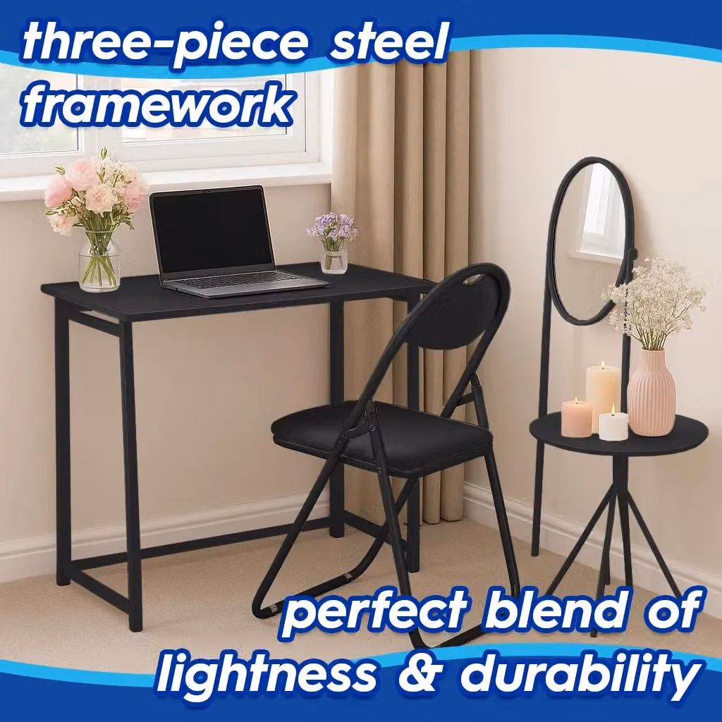 Harbour Housewares Black Wooden Folding Computer Desk with Drop Leaf Top – 2