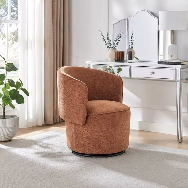 FurnitureboxUK Liode Orange and Black Fabric Round Swivel Accent Chair