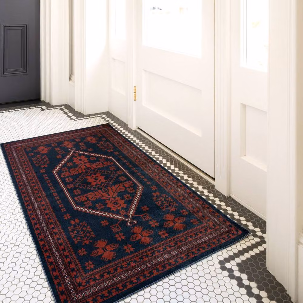 Kukoon Blue and Red Traditional Persian Oriental Area Rug, W/D: 80 x 150 cm – 3