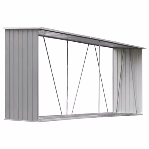 vidaXL Garden Log Storage Shed in Grey Galvanised Steel, W/D/H: 330 x 84 x 152 cm