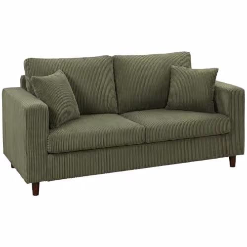 HOMCOM 2 Seater Corduroy Upholstered Loveseat Sofa in Green, W: 170 cm, H: 82 cm, D: 80 cm – 1