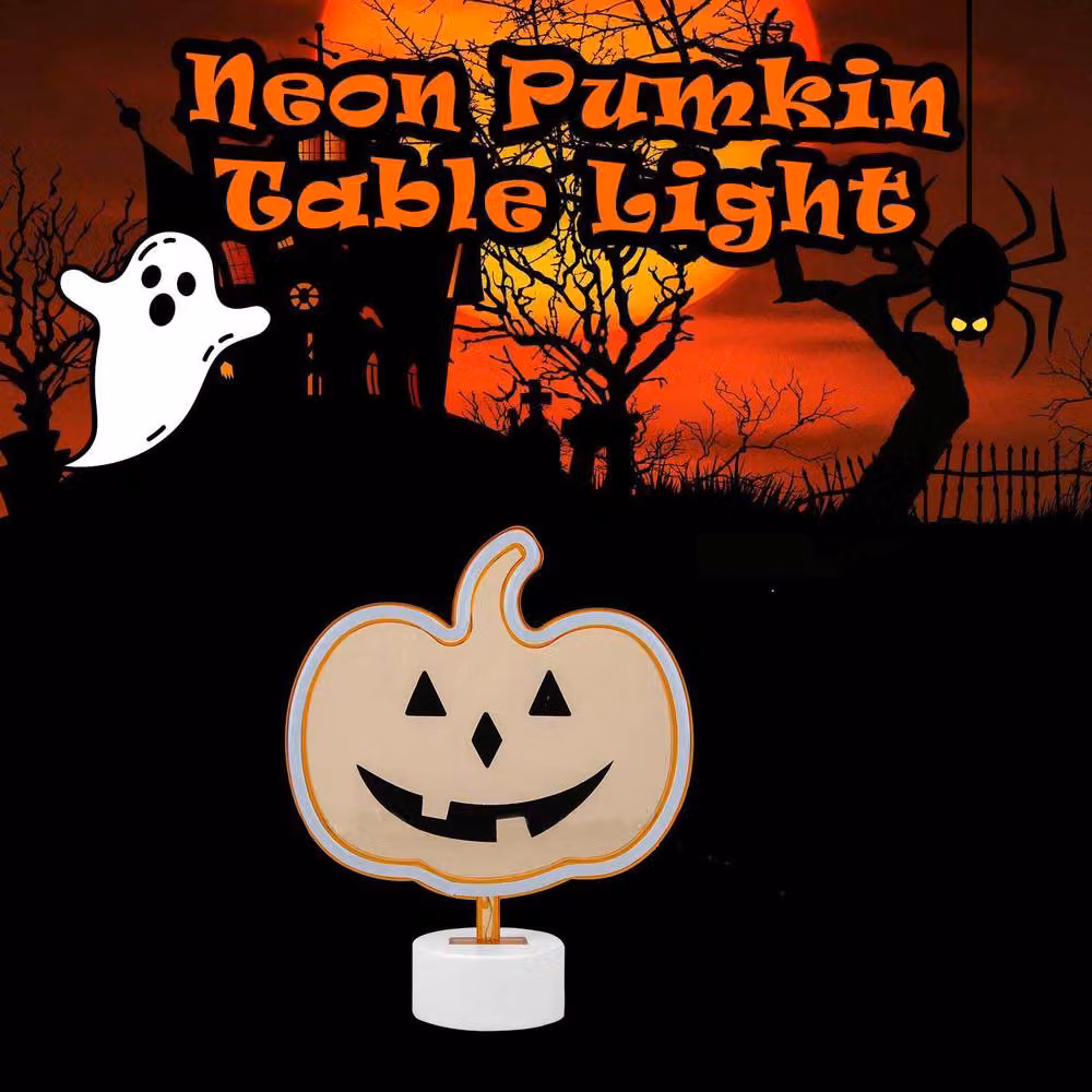 VFM e-Store Neon Pumpkin Table Light Halloween Decoration, Orange, W: 20 cm, H: 26 cm, D: 20 cm – 3