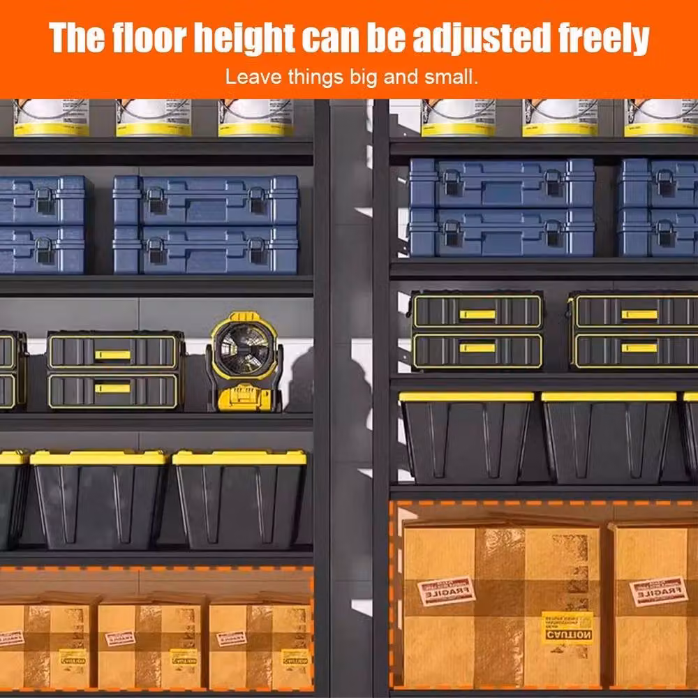 KORVIXA 5 Tier Black Metal Garage Racking with Back Panel, H x W x D: 198 x 100 x 50 cm – 4