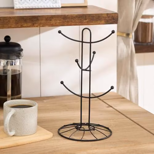 OHS Black Metal Wire Mug Tree with 6 Hooks and Anti-Slip Base, W/D/H: 15.0 x 15.0 x 35.0 cm – 1