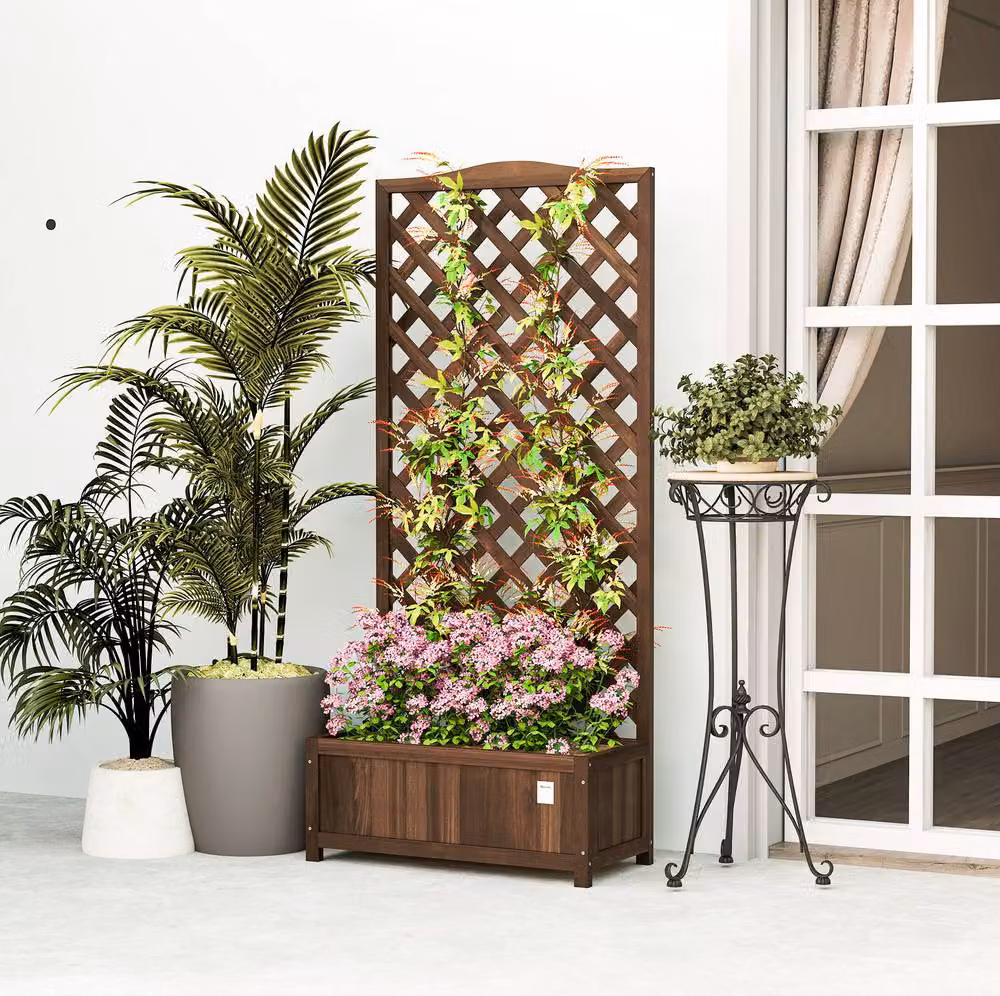 STILVORA Brown Wooden Raised Planter with Trellis – 3