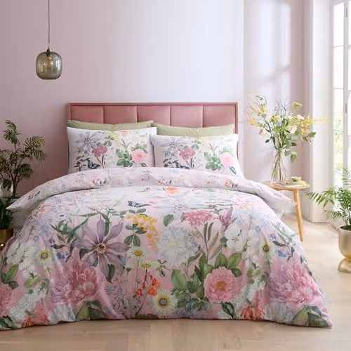 Catherine Lansfield RHS Enchanted Butterfly Garden So Soft Super King Duvet Cover Set with Pillowcases, Pink