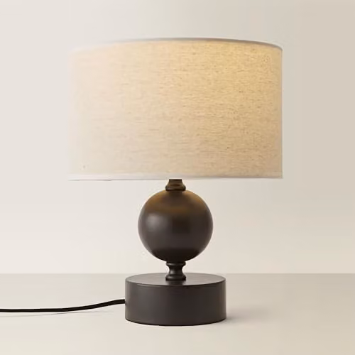 ValueLights Anthony Candlestick Table Lamp with Black Metal Base and Beige Linen Drum Shade