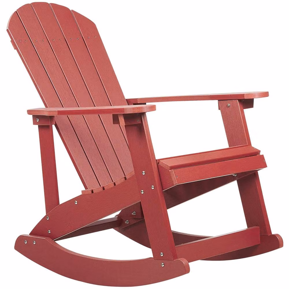 Wyld and Coco Everwood Red Rocking Chair with Slatted Faux Wood and Stainless Steel Frame – 2