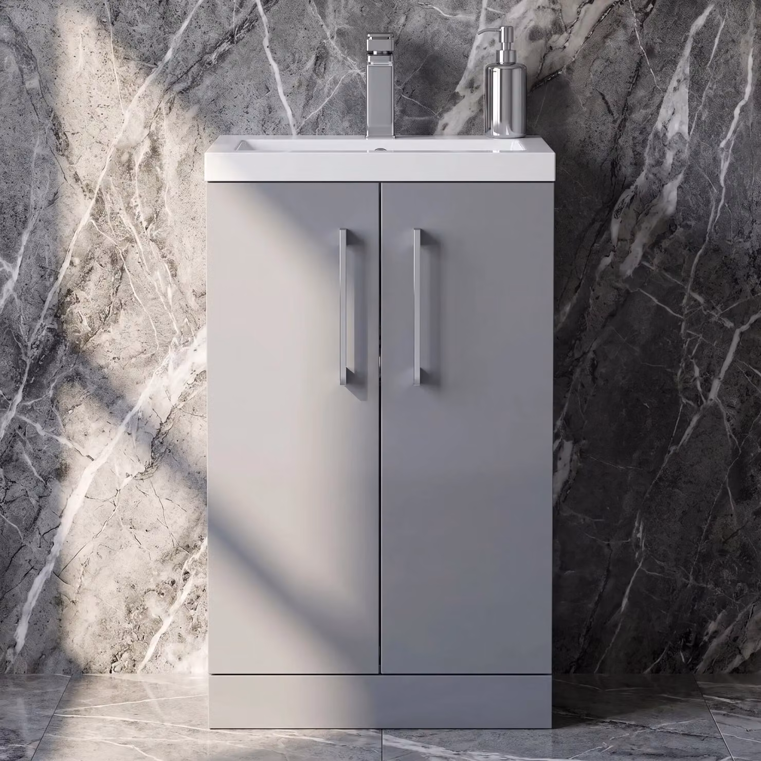 Balterley Modern Freestanding Bathroom Vanity Unit with Soft Close Doors, Satin Grey, W: 50 cm, H: 84 cm – 4