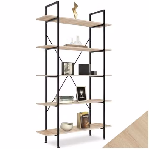 tectake Glasgow Industrial Ladder Shelf with 5 Shelves in Brown, H 179.5 x W 106.0 x D 34.5 cm