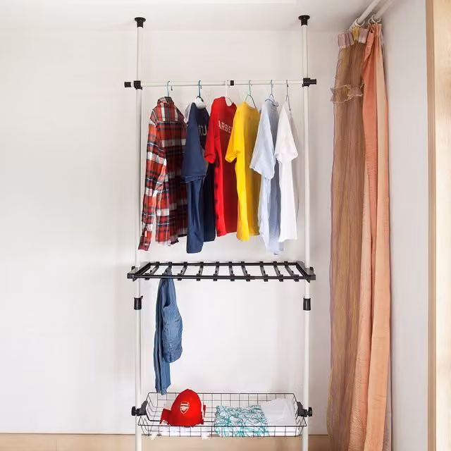 SoBuy Minimalist White Metal Wardrobe Organiser Clothes Rack for Adults