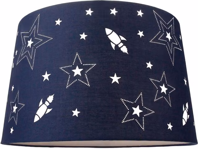 Happy Homewares Blue Cotton Childrens Lamp Shade with Rockets and Stars, Diameter: 30.48 cm – 1