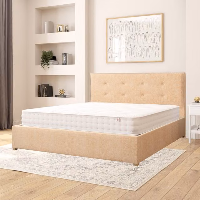 Aspire Presley Ottoman Storage Bed in Champagne Firenze Velour Fabric, Superking, W/D/H: 200 x 200 cm