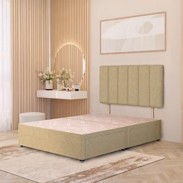 Somnior Beds Ltd Upholstered Linen Fabric Divan Bed Base with Storage Drawers in Beige, W/D/H: 140 x 200 cm