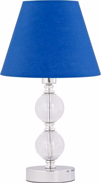 First Choice Lighting Chrome Two Ball Table Lamp with Royal Blue Fabric Shade – 1