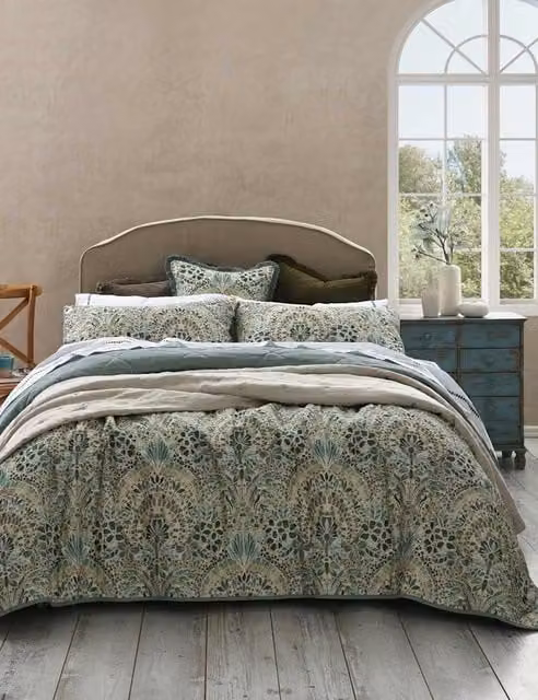MM Linen Andora Bedspread Set, Green Mix Linen and Cotton Blend
