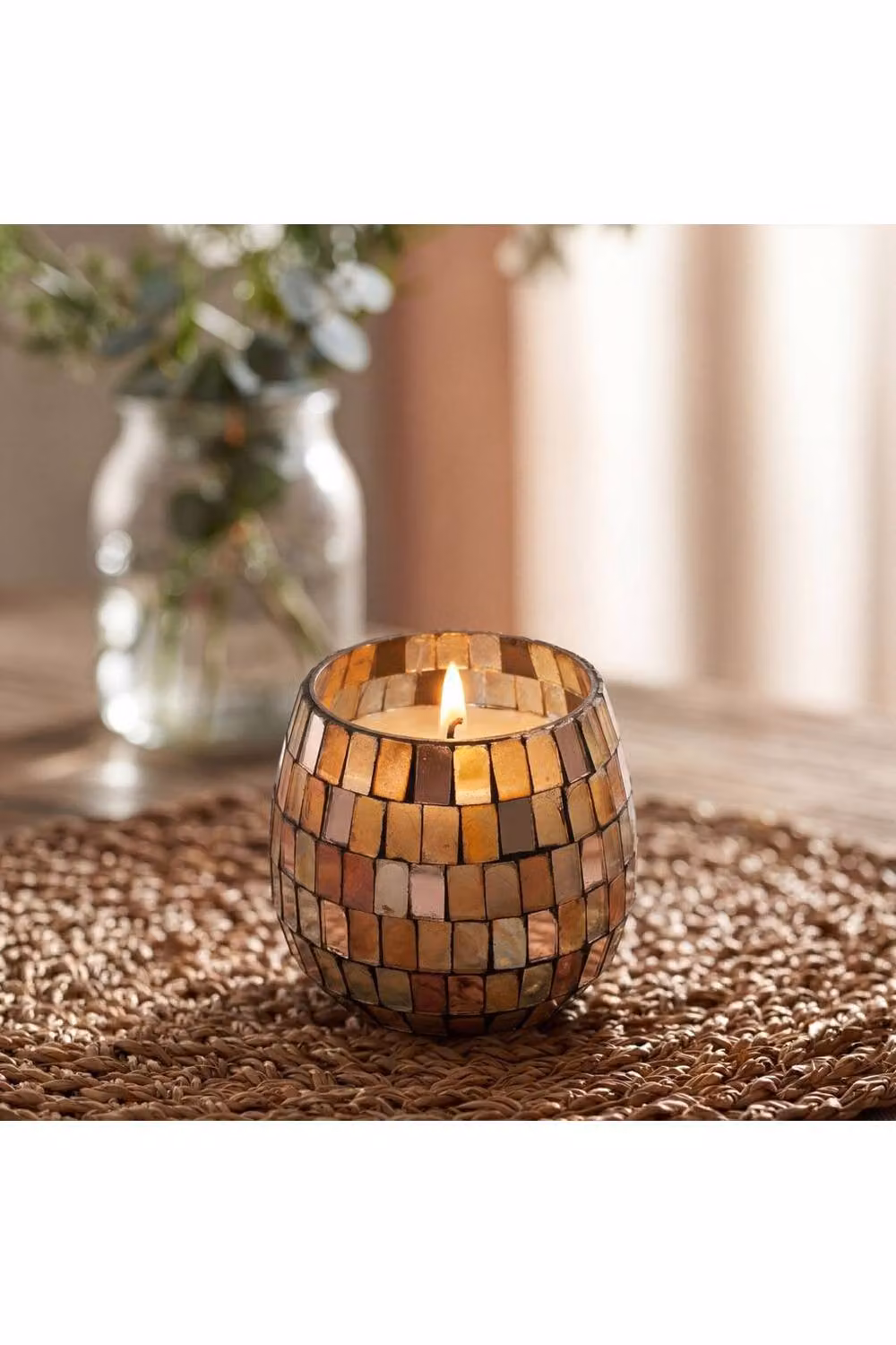 KDMD Amber Mosaic Small Glass Votive Jar Candle, Multicolour, 35 Hour Burn Time – 2