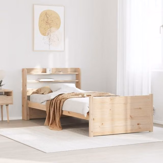 Berkfield Home Small Single Bed Frame with Headboard and Side Compartments in Brown Rustic Pine Wood, W/D/H: 75 x 190 x 75 cm