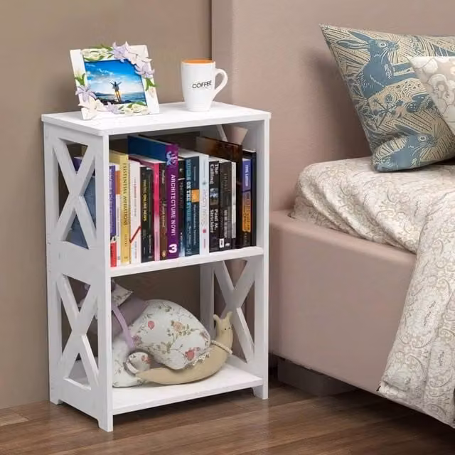 VOGREX Small Side Table with Storage, White Bedside Nightstand and Sofa End Table – 1