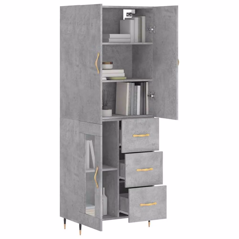 Berkfield Home Modern Highboard in Concrete Grey, W/D/H: 69.5 x 34 x 180 cm – 2