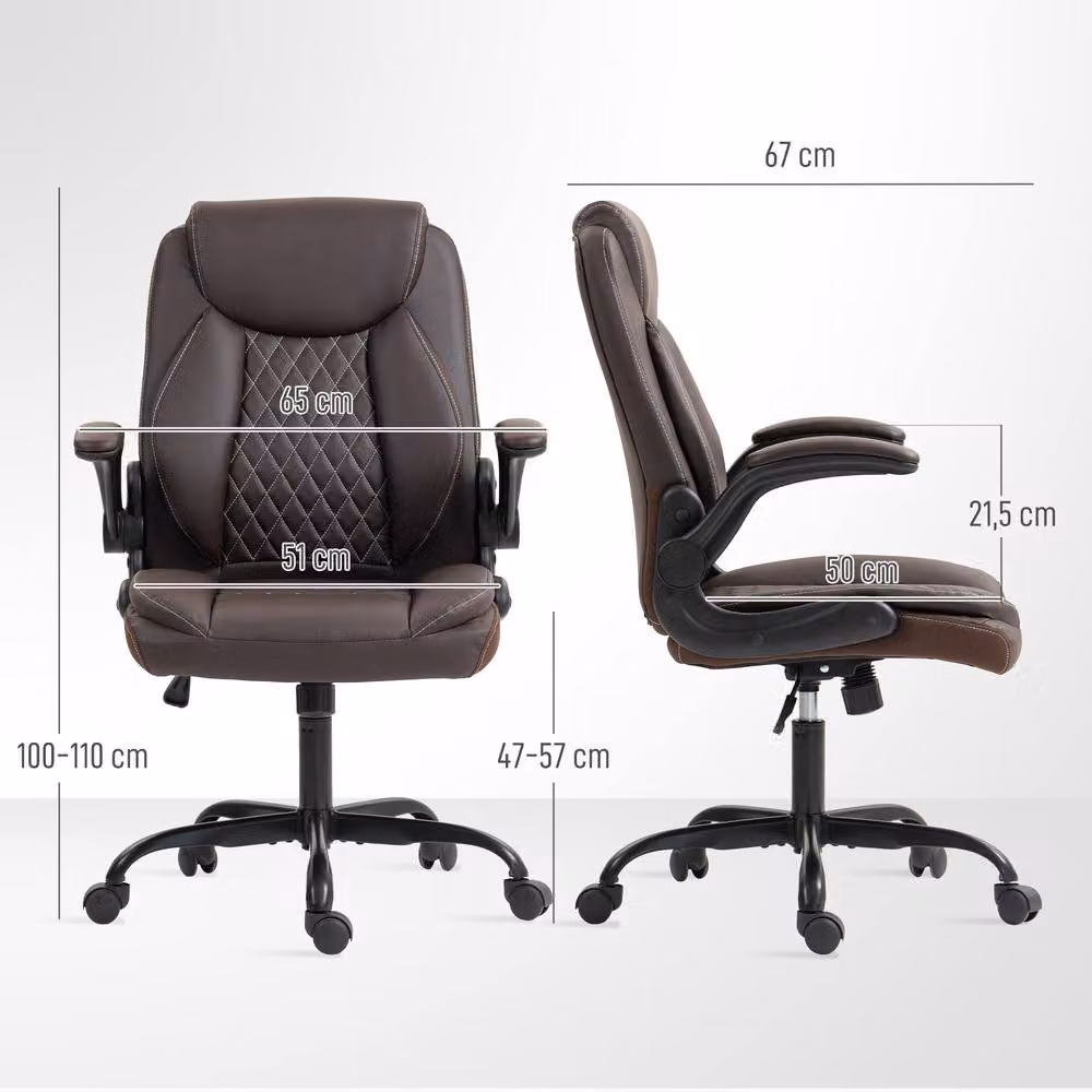 STILVORA Brown Faux Leather Office Chair with Flip-Up Armrests, W/D/H: 65 x 47 x 120 cm – 3