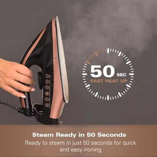 Hamilton Beach Pro Care Steam Generator Iron with Vertical Steam, Anti-Calc Technology and Non-Stick Ceramic Soleplate, Black/Bronze – 5