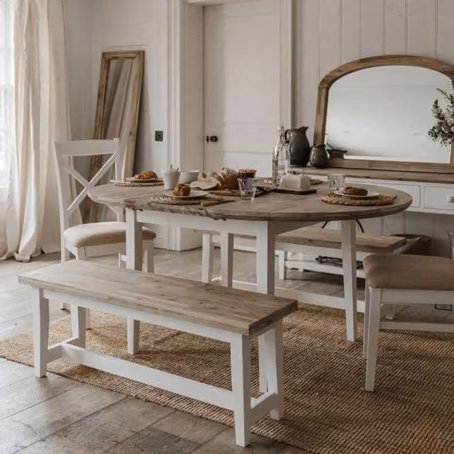 Statement Furniture Florence Extendable Round Oval Kitchen Dining Table in White with Acacia Top (Diameter: 115-160 cm) – 1
