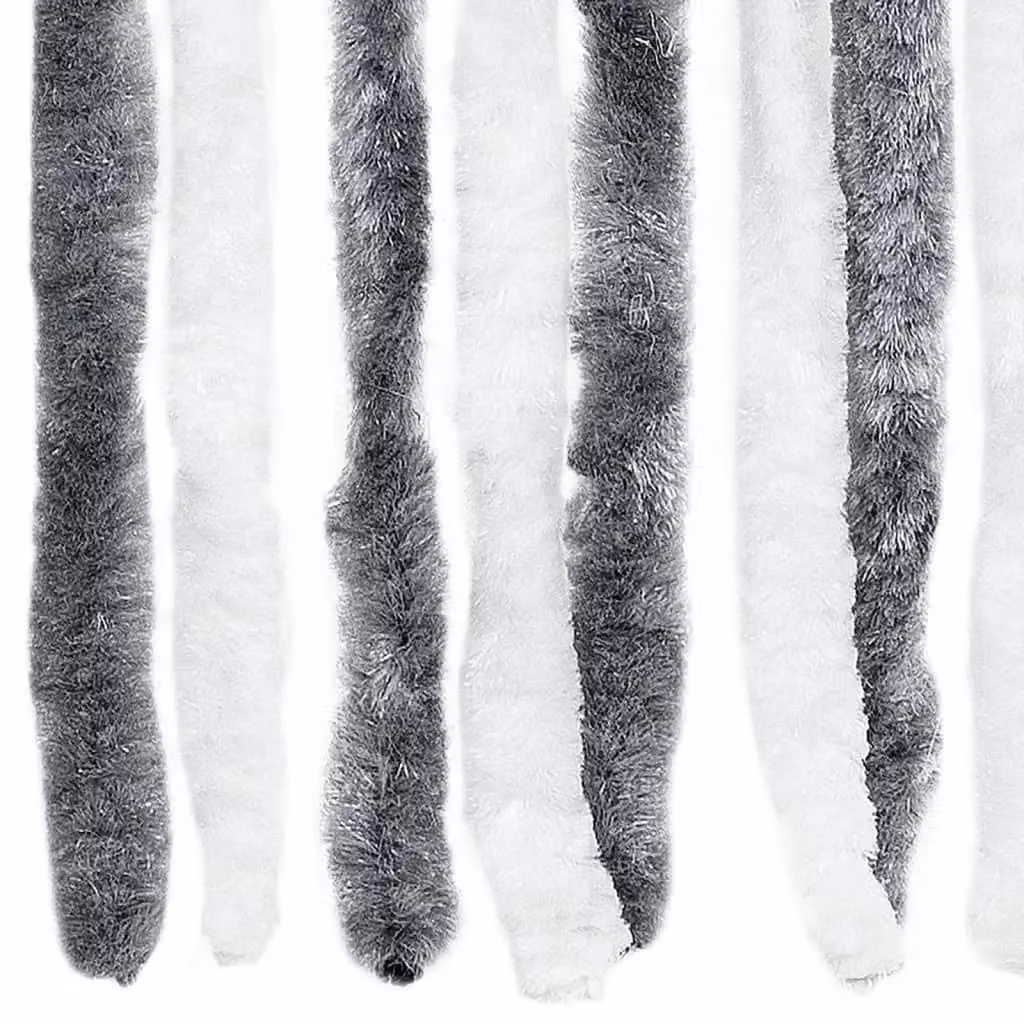 Berkfield Home Grey and White Striped Chenille Insect Curtain, W: 90 cm, H: 200 cm – 3