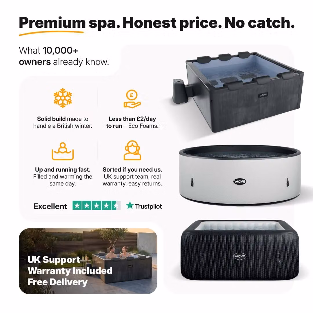 Wave Spas Wave Garda 4-Person Inflatable Foam Hot Tub Bundle with Thermal Cover and Ground Sheet in Black – 5